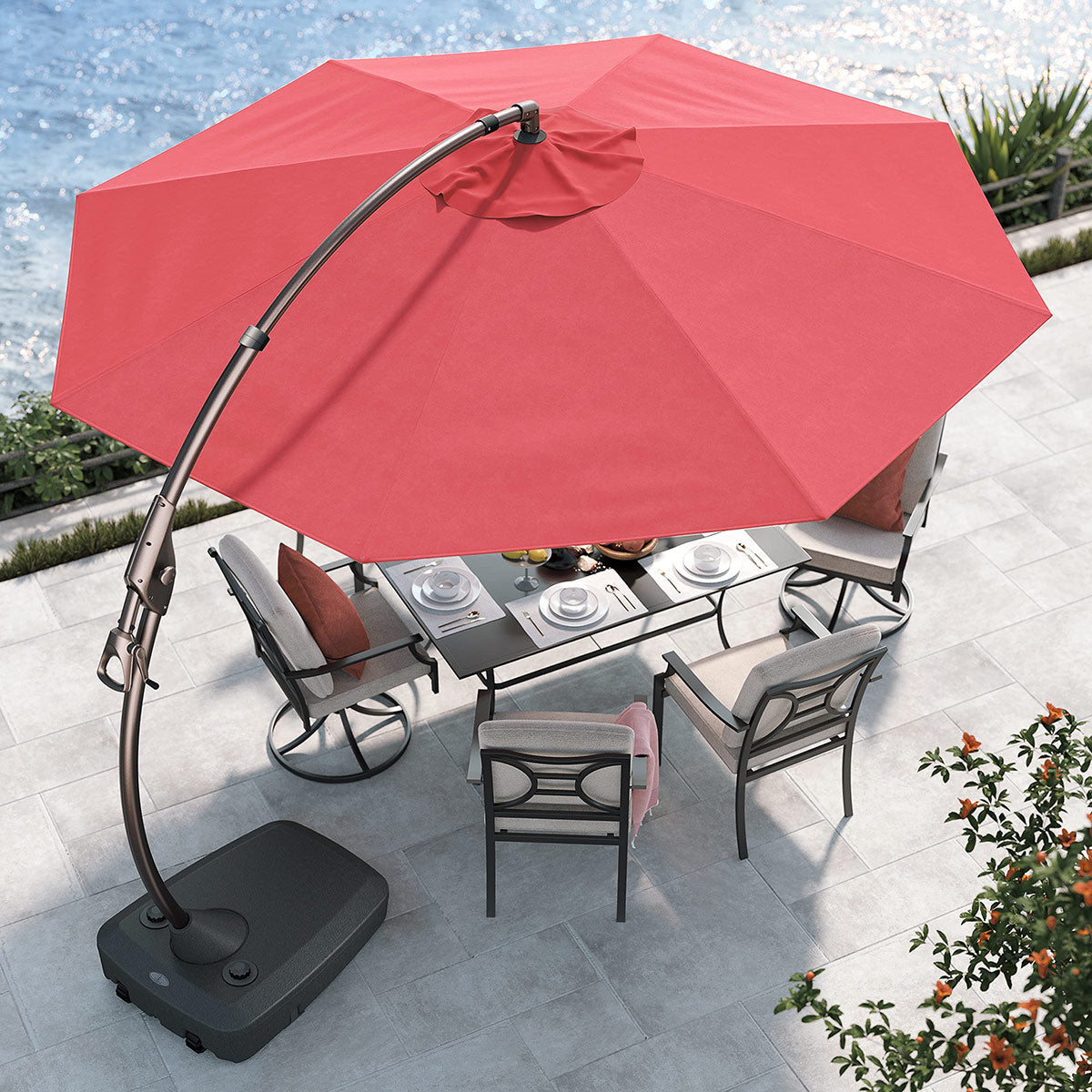 GRAND PATIO 12 FT Freiarmschirm mit Ständer, runder, großer Ampelschirm für Garten, Terrasse und Pool