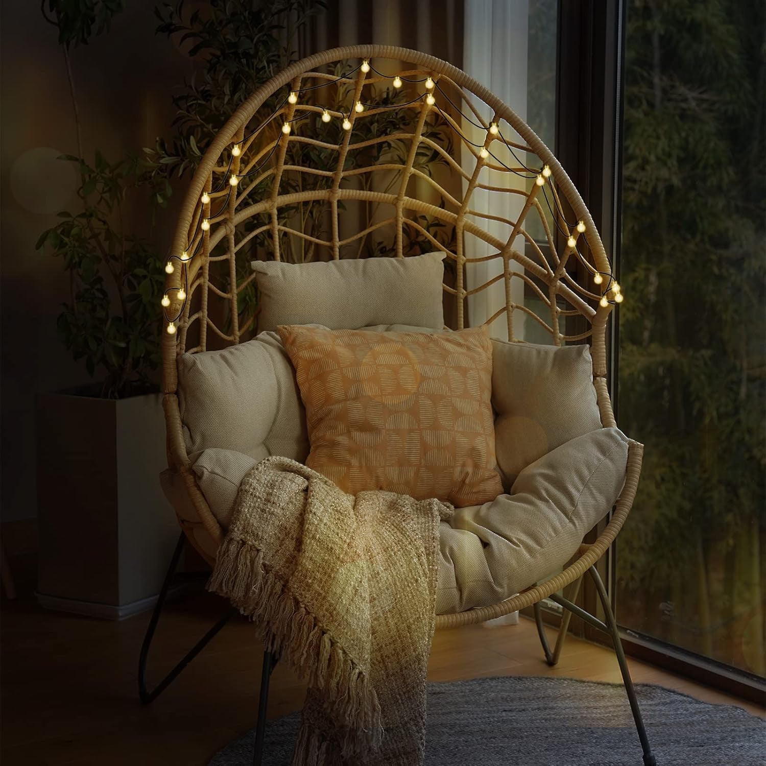 GRAND PATIO Boho Rattan-Egg-Chair mit übergroßem Korb, stationär